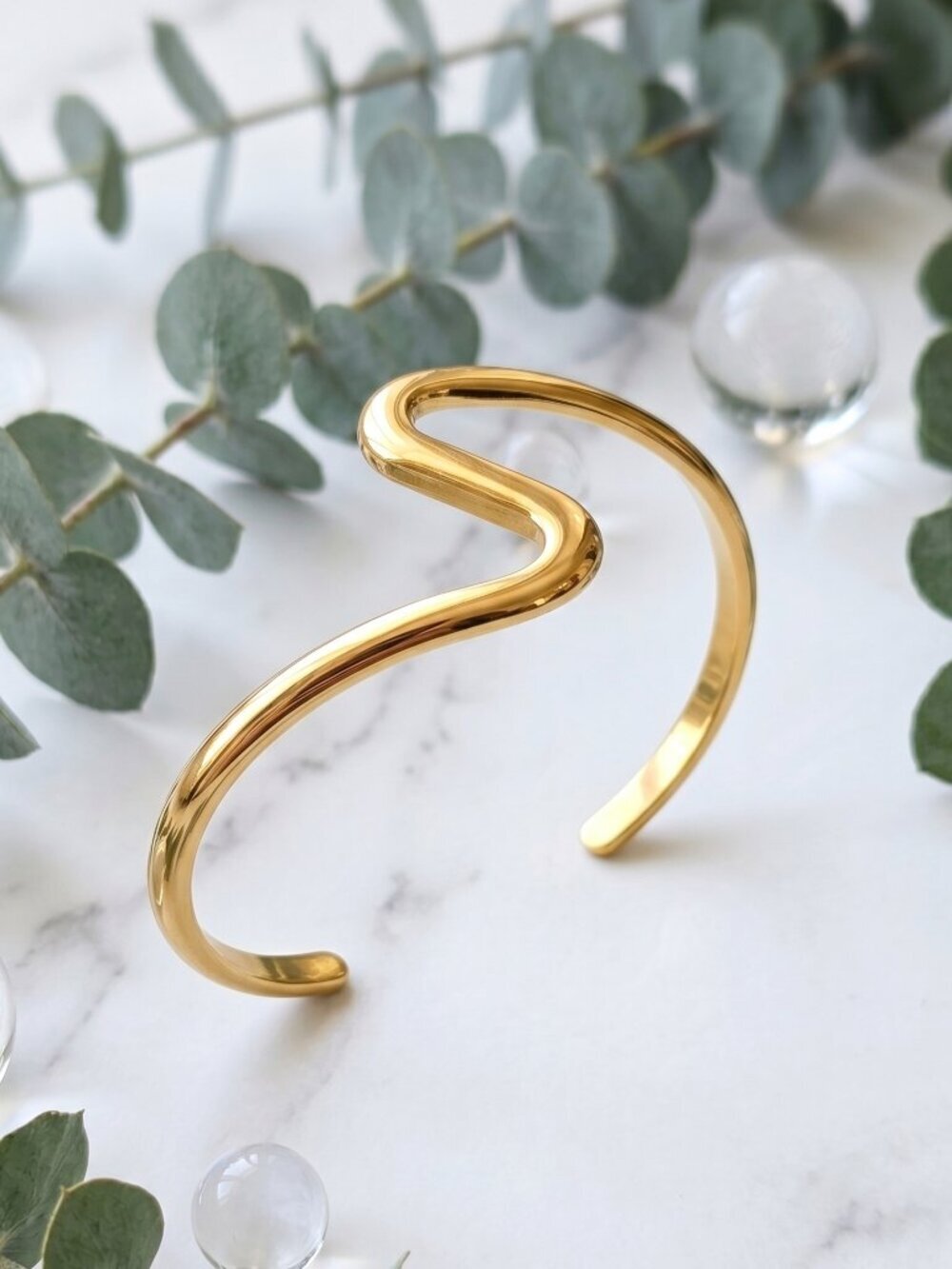 18K Gold Plated Wavy Squiggle Cuff Bracelet Wearable Art Open Bangle Adj 2.6" - Picture 7 of 12